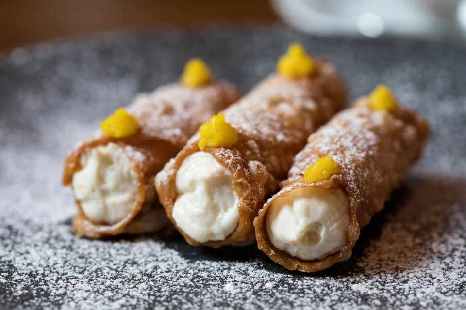 BookNoFees: Foto di esempio: Cannoli con ripieno cremoso e una spolverata di zucchero a velo