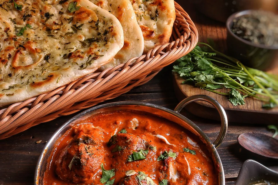 BookNoFees: Foto di esempio: Curry servito con naan all'aglio